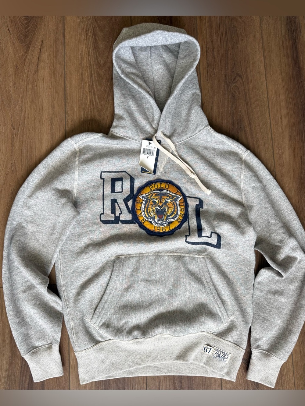 Polo Ralph Lauren 1967 Fierce Tiger Hoodie Men’s S Grey Pullover Embroidered
